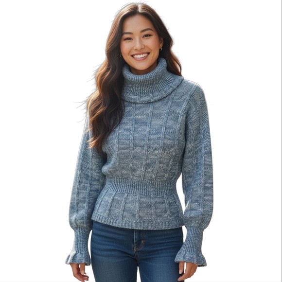 Vintage Sears Women's Turtle Neck Sweater in Cornflower Blue - Picture 1 of 3